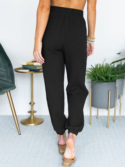 Women's Solid Color Linen Blend Drawstring Joggers