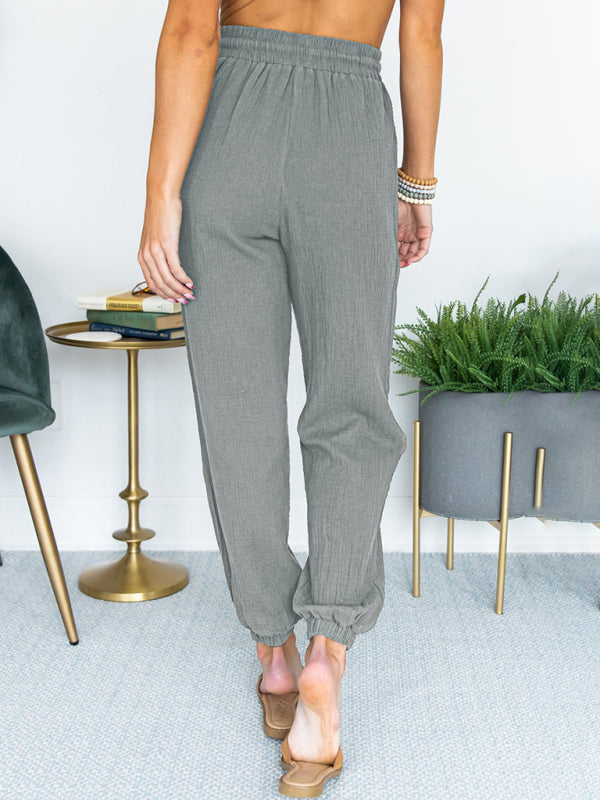 Women's Solid Color Linen Blend Drawstring Joggers