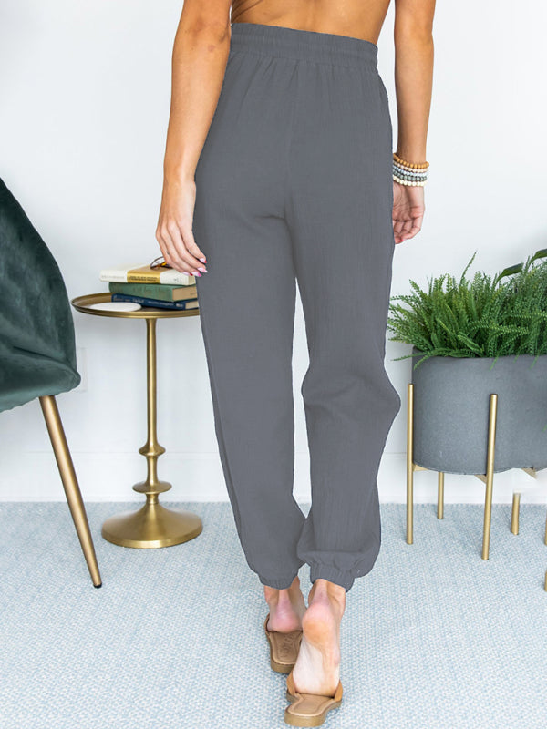 Women's Solid Color Linen Blend Drawstring Joggers