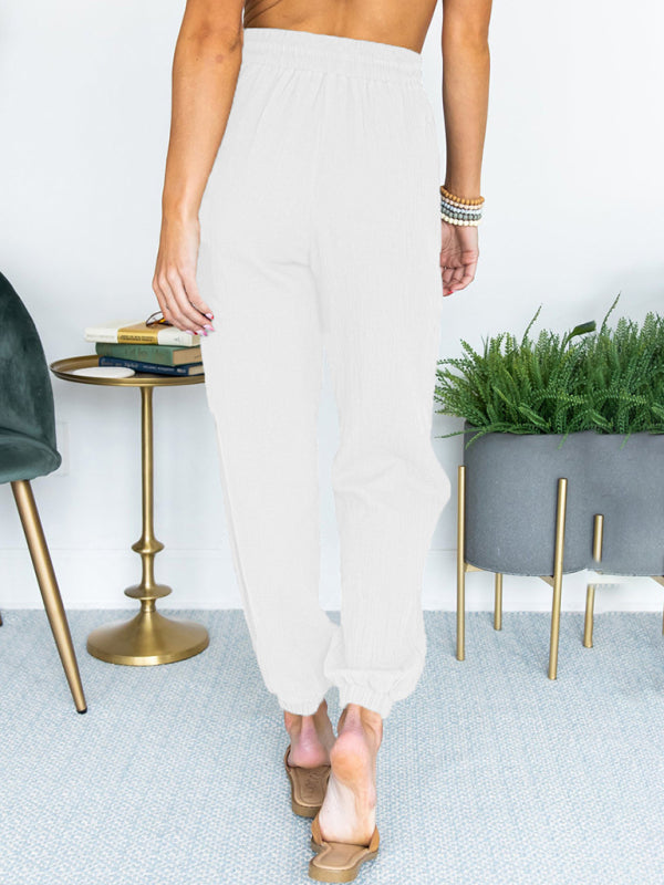 Women's Solid Color Linen Blend Drawstring Joggers