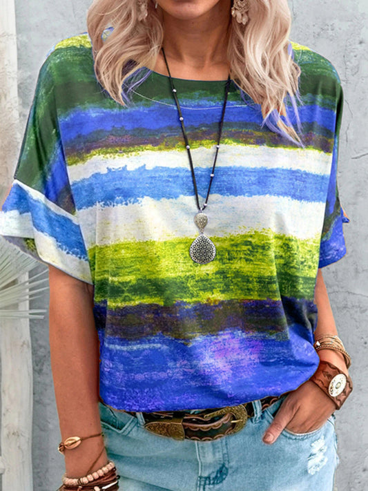 Women's Gradient Color Contrast Short Sleeve T-shirt