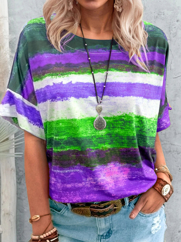 Women's Gradient Color Contrast Short Sleeve T-shirt