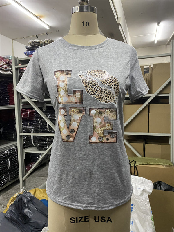 Women's Leopard Lip Print Short Sleeve Graphic T-shirt