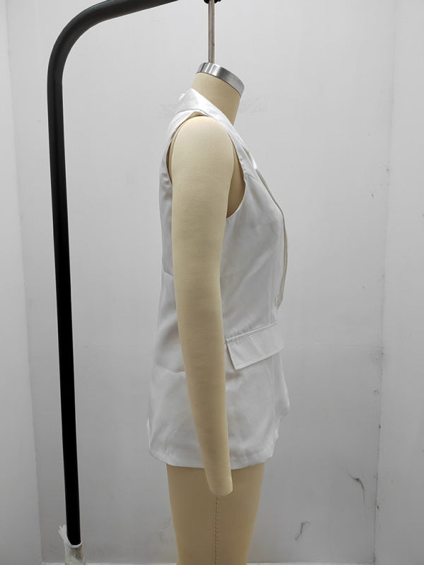 New temperament sleeveless suit jacket solid color suit collar loose cardigan women's clothing