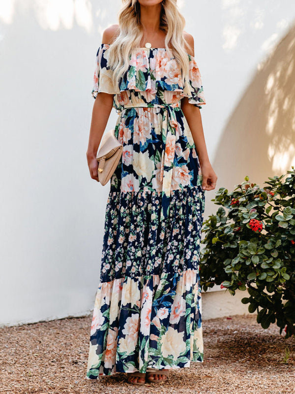 Women's Embroidered Floral Off-the-shoulder Maxi Dress