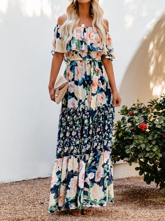 Women's Embroidered Floral Off-the-shoulder Maxi Dress
