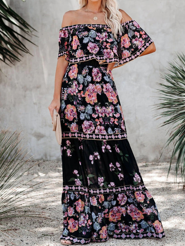 Women's Embroidered Floral Off-the-shoulder Maxi Dress