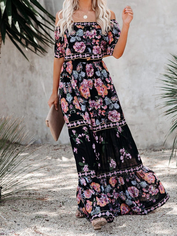 Women's Embroidered Floral Off-the-shoulder Maxi Dress