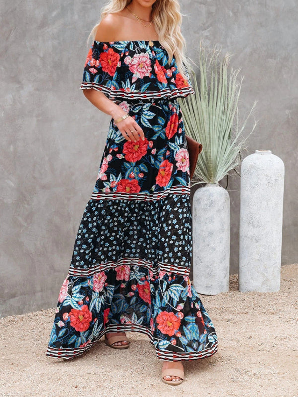Women's Embroidered Floral Off-the-shoulder Maxi Dress