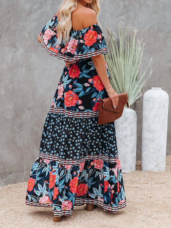 Women's Embroidered Floral Off-the-shoulder Maxi Dress