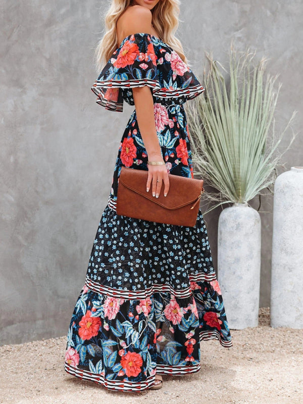 Women's Embroidered Floral Off-the-shoulder Maxi Dress