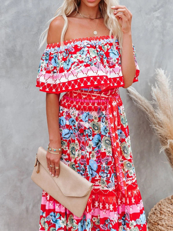 Women's Embroidered Floral Off-the-shoulder Maxi Dress