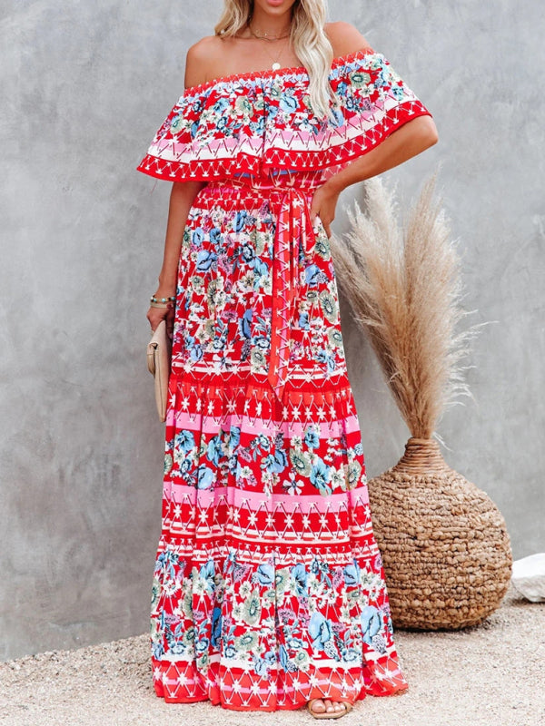 Women's Embroidered Floral Off-the-shoulder Maxi Dress