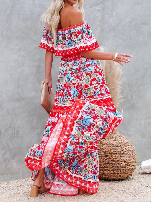 Women's Embroidered Floral Off-the-shoulder Maxi Dress