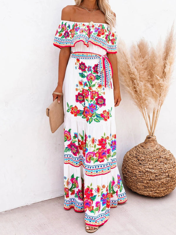 Women's Embroidered Floral Off-the-shoulder Maxi Dress