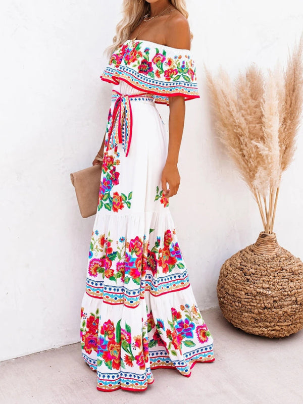 Women's Embroidered Floral Off-the-shoulder Maxi Dress