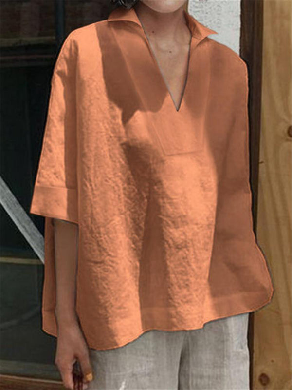 Women's Solid Color Three-quarter Sleeve Top