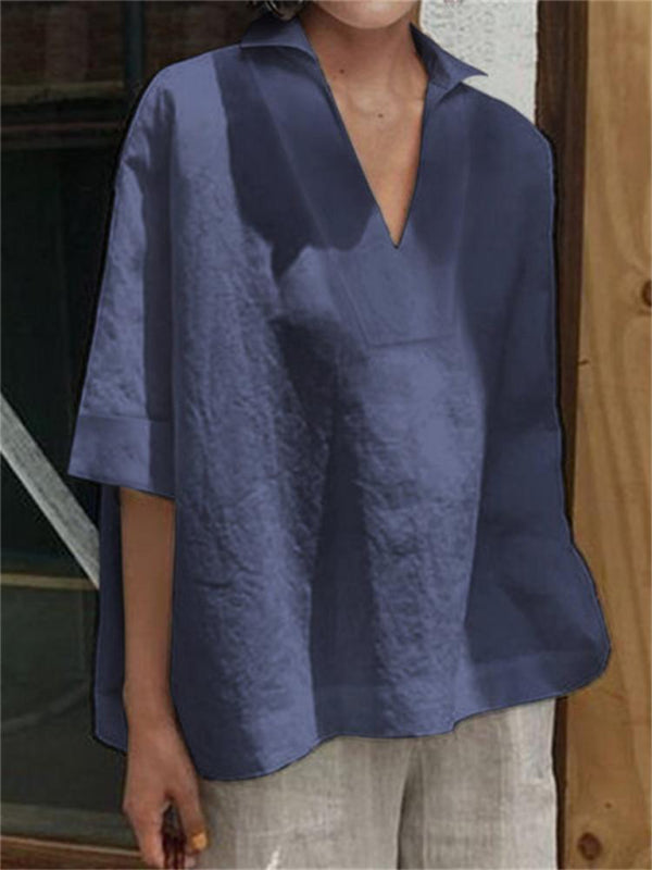 Women's Solid Color Three-quarter Sleeve Top