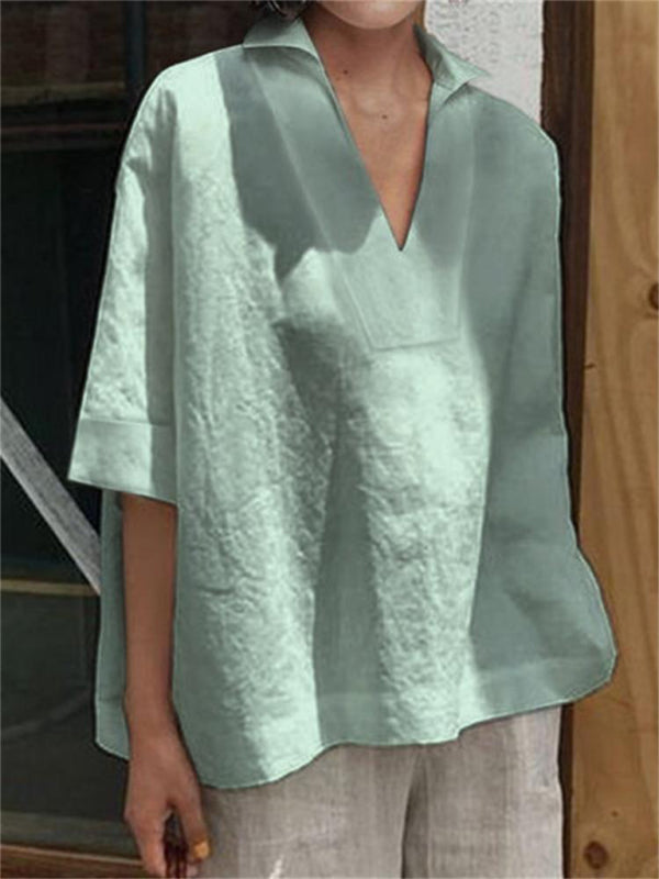 Women's Solid Color Three-quarter Sleeve Top