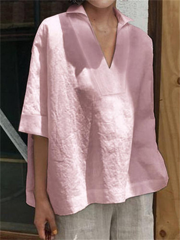 Women's Solid Color Three-quarter Sleeve Top