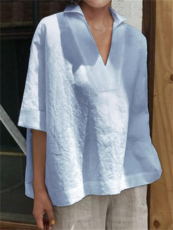 Women's Solid Color Three-quarter Sleeve Top