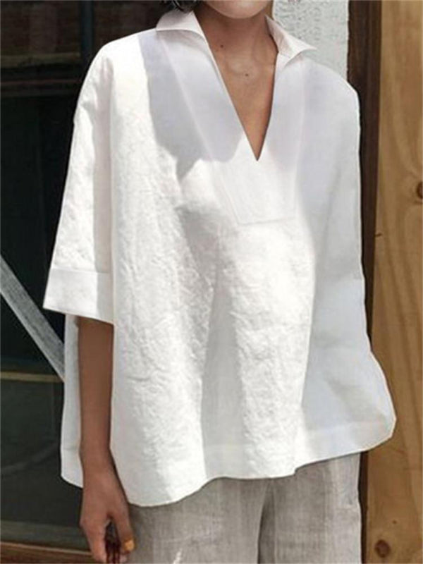Women's Solid Color Three-quarter Sleeve Top