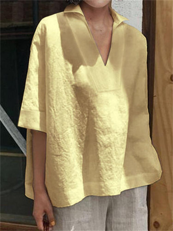Women's Solid Color Three-quarter Sleeve Top