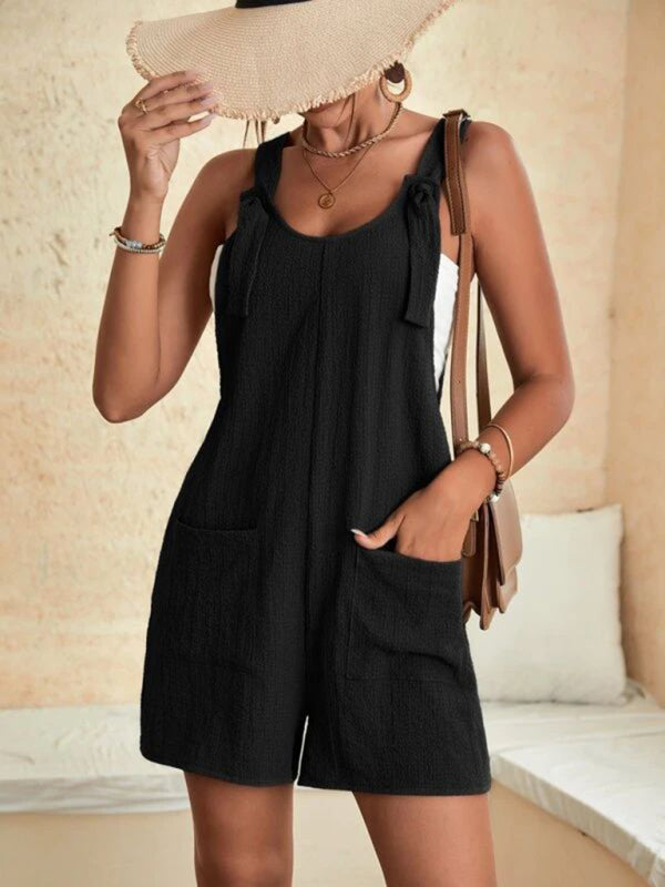 Women's Solid Color Short Romper with Pockets
