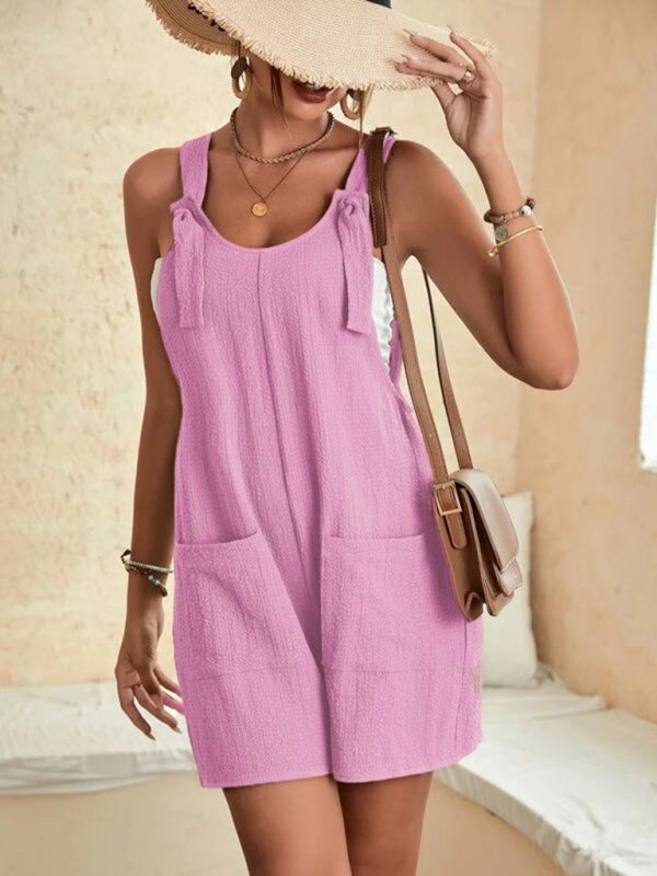 Women's Solid Color Short Romper with Pockets