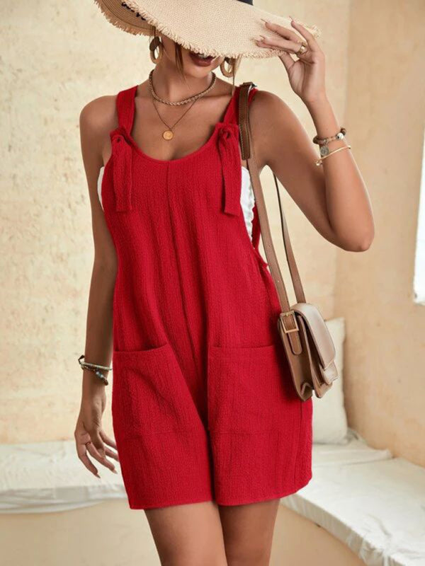Women's Solid Color Short Romper with Pockets