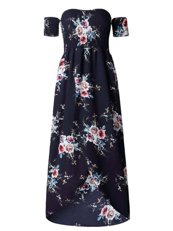 Women's Floral Print Smocked Off-the-shoulder Maxi Dress