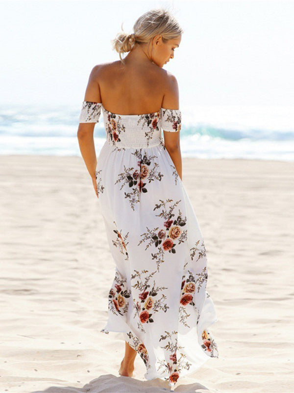 Women's Floral Print Smocked Off-the-shoulder Maxi Dress