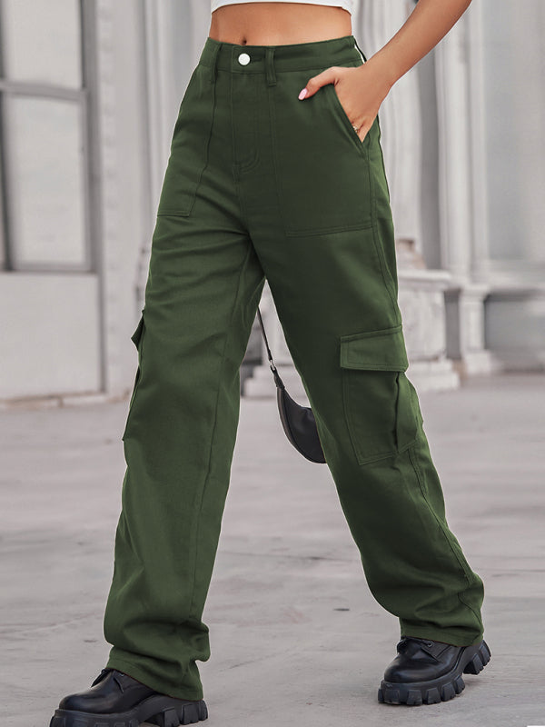 Women's Solid Color Cotton Twill Cargo Pants