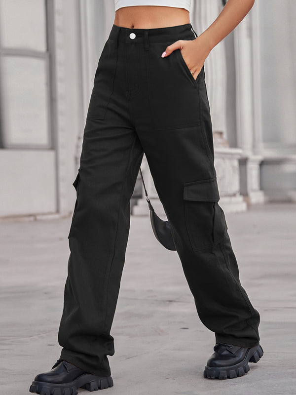 Women's Solid Color Cotton Twill Cargo Pants