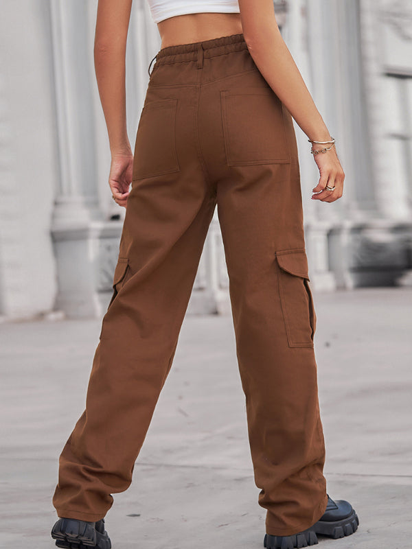 Women's Solid Color Cotton Twill Cargo Pants
