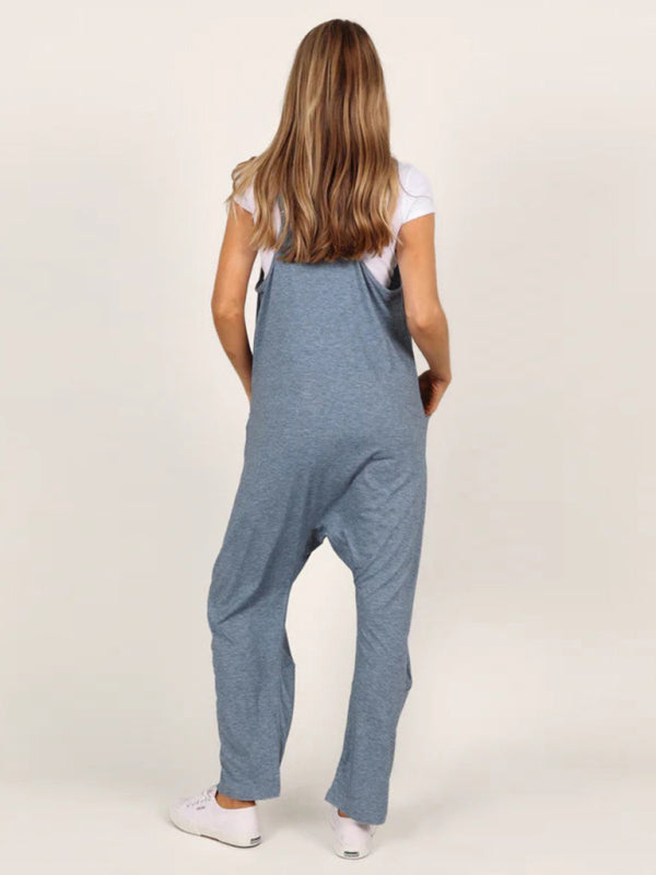 Oversized knit two-pocket fit oversized jumpsuit blue