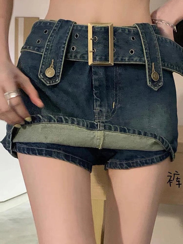Y2K washed denim high waist slim skirt