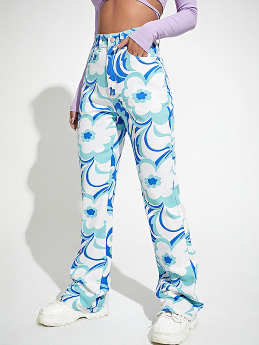 Women's Casual Fashion Trend Abstract Irregular Print Jeans