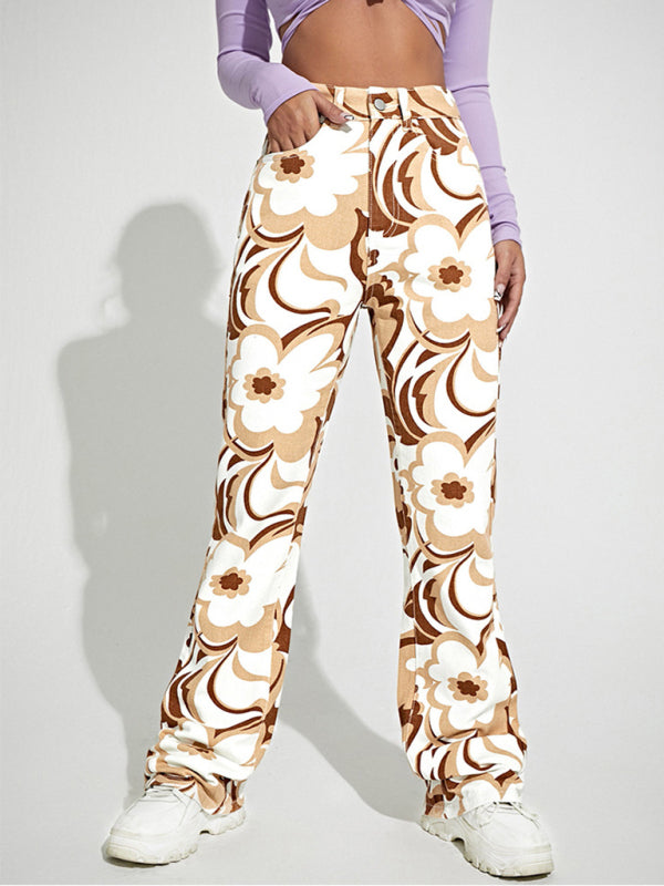 Women's Casual Fashion Trend Abstract Irregular Print Jeans