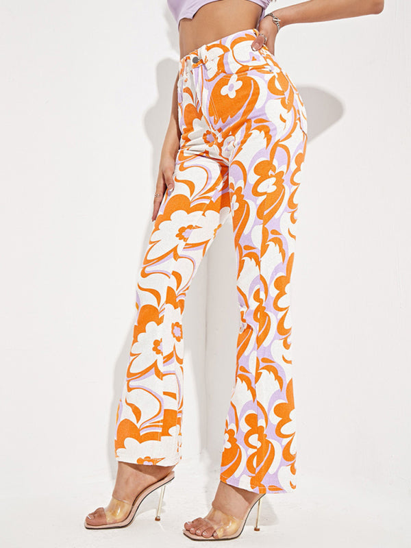 Women's Casual Fashion Trend Abstract Irregular Print Jeans