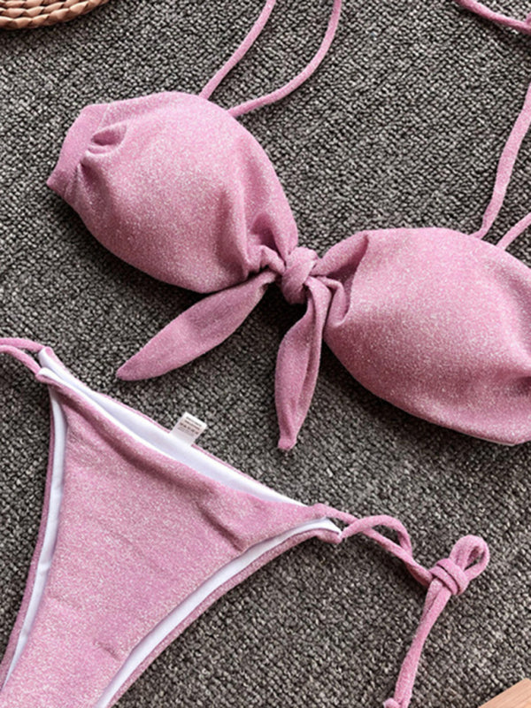 Sexy three-point purple bikini women's strappy push-up swimsuit