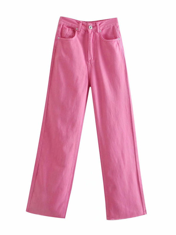 New Street High Waist Casual Straight Leg Wide Leg Pants Female Jeans