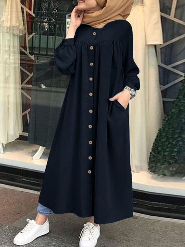 Cardigan Long Sleeve Stand Collar Swing Dress