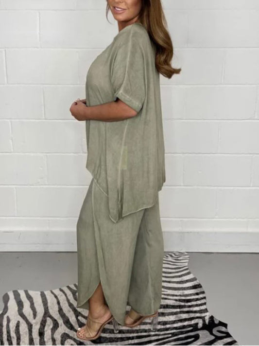 New women's light and breathable split side wide-leg pants suit