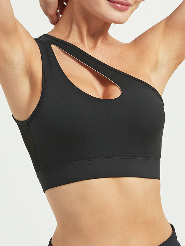 Women's Sexy Mesh One Shoulder Shockproof Sports Bra