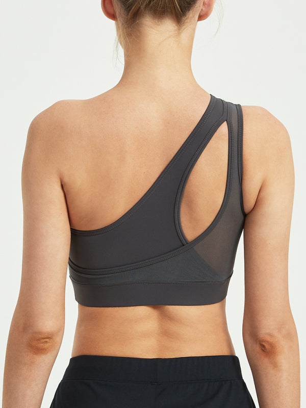 Women's Sexy Mesh One Shoulder Shockproof Sports Bra