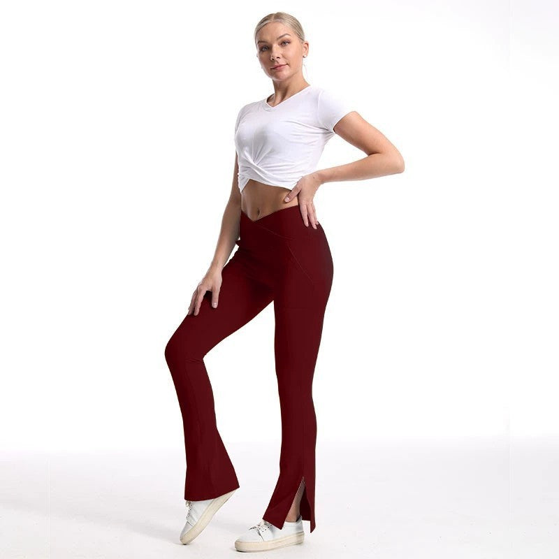 Slit Micro High Waist Elastic Hip Lifting Abdomen Dance Casual Sports Trousers
