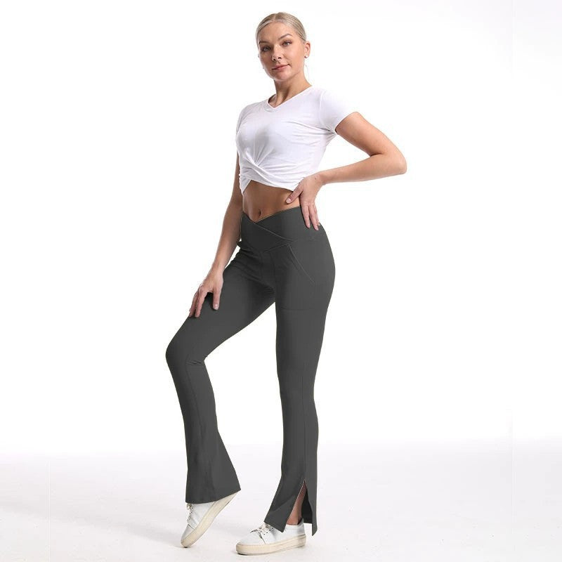 Slit Micro High Waist Elastic Hip Lifting Abdomen Dance Casual Sports Trousers